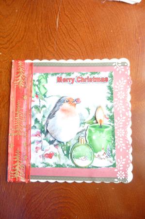Robin with Red Berries in the Snow & Candles 8x8 by Rosina Walker