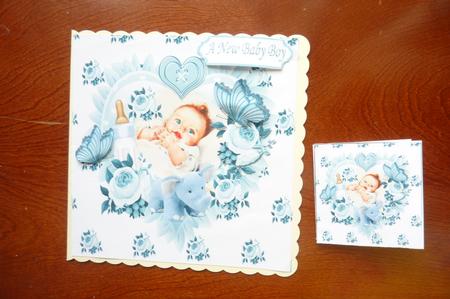 Our Darling Baby Boy, on Frill Heart with Blue Roses 8x8 by Rosina Walker