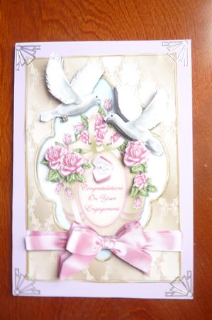 Doves Roses and Bow Engagement Card Front by Rosina Walker