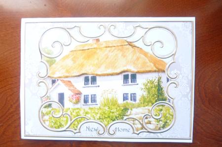 White Cottage with Thatched Roof & Ornate Frame A4 by Rosina Walker