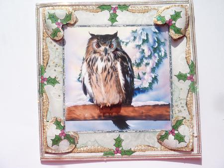 Christmas Owl & Holly Berries 8" x 8" Quick Square Card by Rosina Walker