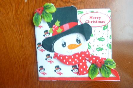 A Lovely Jolly Snowman in Top Hat & Scarf Over the Edge by Rosina Walker