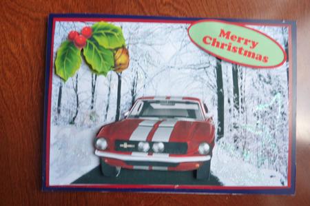 Red Sports Car in Snow Scene with Holly by Rosina Walker