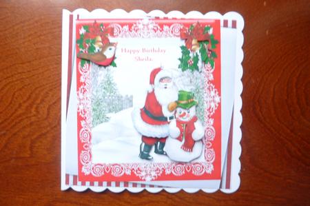 Lovely Santa with Snowman and Robin 8x8 by Rosina Walker