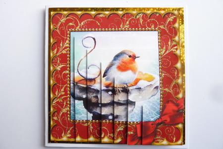 Christmas Red Robin Scallop 5in Square One Corner Stacker by Rosina Walker