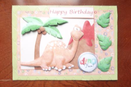 Happy Birthday Dino Fun Card Front with Decoupage by Rosina Walker