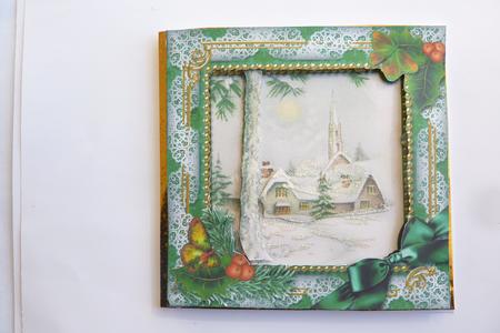 Winter Pub Holly 5in Square Folded Picture Card by Rosina Walker