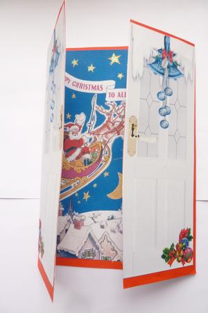 Santa Flying Above the Rooftops, Gatefold by Rosina Walker