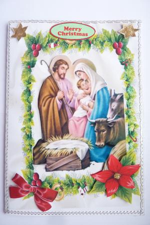 Lovely Nativity Scene, in Holly Frame by Rosina Walker