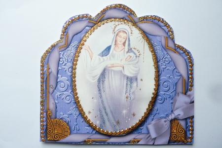 Holy Mother Ornate Scalloped Folded Card by Rosina Walker