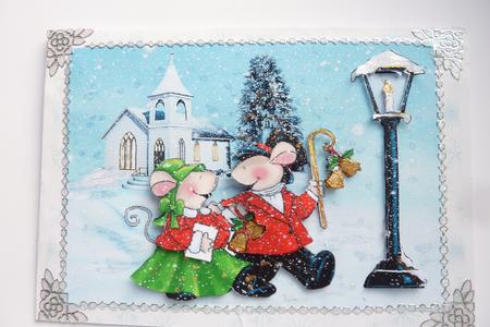 Christmas Cute Mice Stroll with Decoupage by Rosina Walker