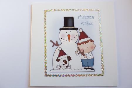 Snowman, Little Boy & His Dog Simple Folded Card by Rosina Walker