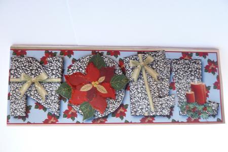 Noel with Poinsettias Large Dl Card (blue 2) by Rosina Walker