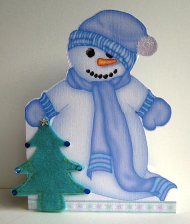 Snowmen in Blue Shaped Card by Ruth Cunliffe