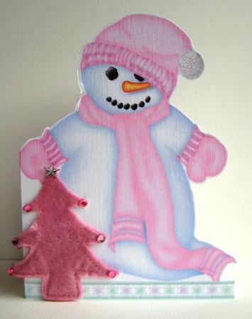 Snowmen in Pink Shaped Card by Ruth Cunliffe
