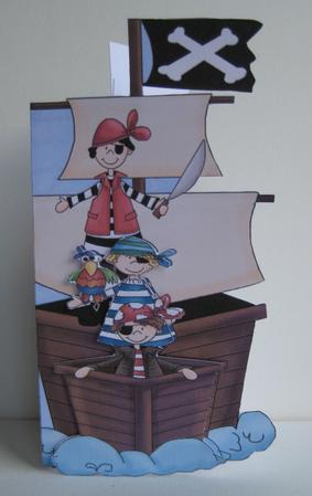 Pirate Ship Shaped Card with 3D and Greetings by Ruth Cunliffe