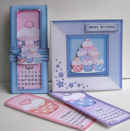Cupcakes Everlasting Calendar Bookmark Gift Set N Quick Card by Ruth Cunliffe