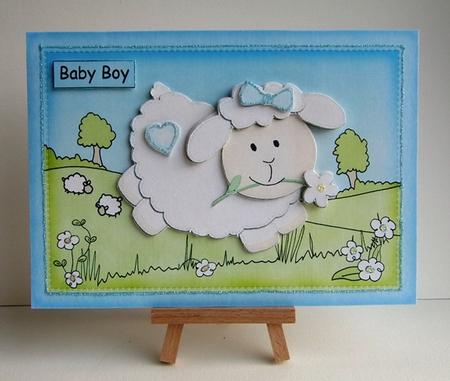 A5 Cute Lamb Quick Card N 3D Decoupage by Ruth Cunliffe
