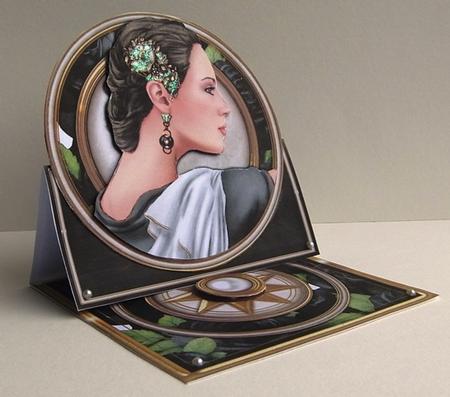 Art Deco Lady Pandore (black) Mini Easel by Ruth Cunliffe