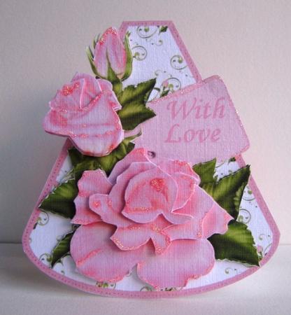 Pink Roses Wobble Card with Decoupage by Ruth Cunliffe