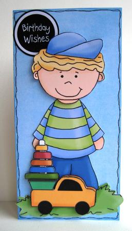 Boy with Toy Car Card Front Ages123 by Ruth Cunliffe