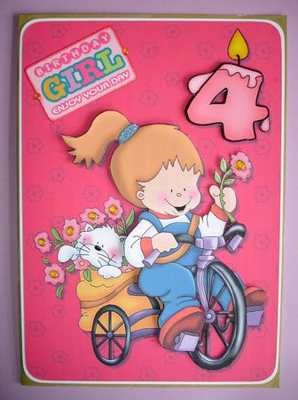 Girls 4th Birthday Quick Card by Ruth Hoffman