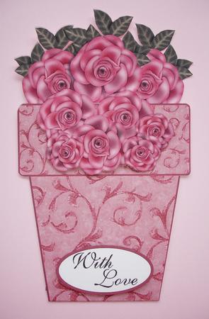 Vintage Pink Rose & Patterned Flower Pot Card by Ruth Hoffman