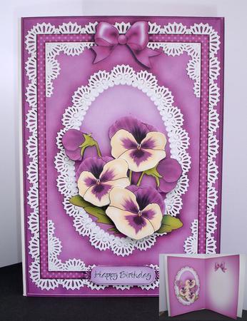 A5 Pansy, Lace and Pearls Kit with 3D Decoupage and Pyramage by Ruth Hoffman