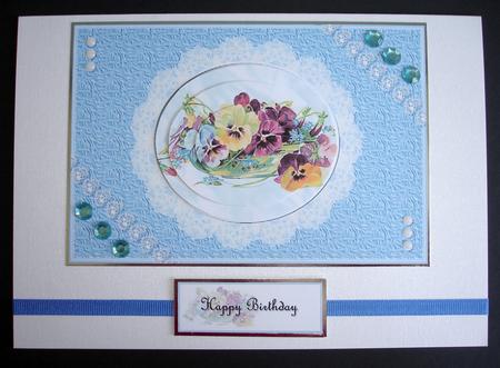 Pansies with Lace and Pearls - Oval Pyramid by Ruth Hoffman