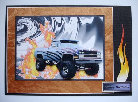 Silver/purple 4x4 Jeep with Flames by Ruth Hoffman