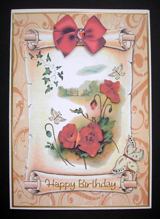 Old Scroll, with Red Poppies & Butterflies by Ruth Hoffman