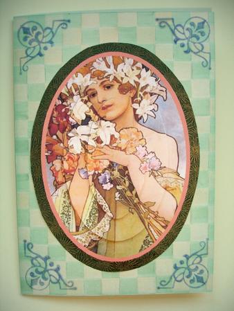 Art Nouveau Lady - Flowers - Oval Pyramage by Ruth Hoffman