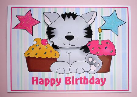 Birthday Kitty on Stripes by Ruth Hoffman