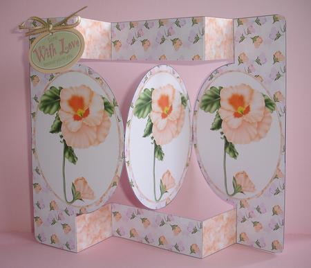 Peach Pansy Oval Folded Pop Out Card by Ruth Hoffman