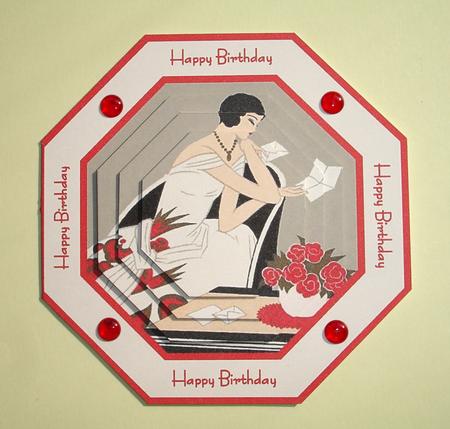 Art Deco Lady Octagonal Pyramid Quick Card - Birthday by Ruth Hoffman