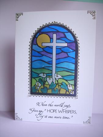 Cross & Lilies 'stained Glass Window' Tunnel Card or Topper by Ruth Hoffman