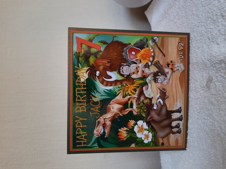 Dinasaur Boys Birthday Card Front With Decoupage  by Ruth Howat