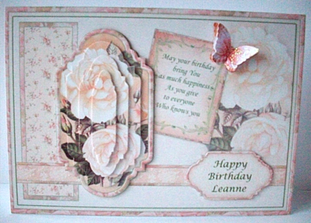 Pastel Rose Bloom Birthday Card Topper & Pyramage by Ruth Murphy