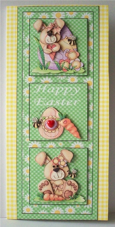 Green Happy Easter bunny trio card front 2 by Ruth Murphy