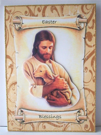 Jesus with Little Lamb on a Scroll by Ruth Murphy