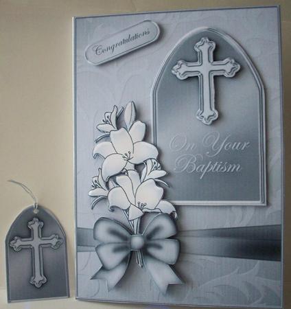 5 x 7 Baptism Metallic Greeting Quick Card 3D Decoupage by Ruth Murphy