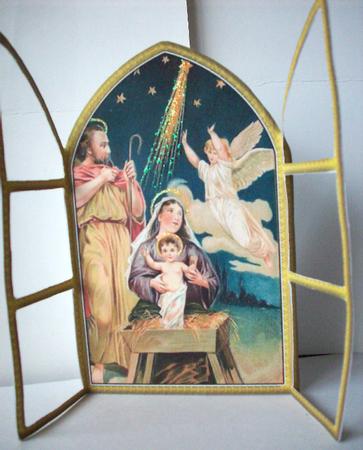 Jesus Mary & Joesph Church Window Large Gatefold Card by Ruth Murphy