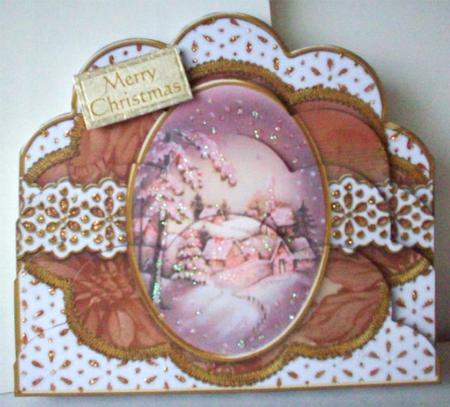 Snowy Village Embroidery Anglaise Scallop Bottom Stacker by Ruth Murphy