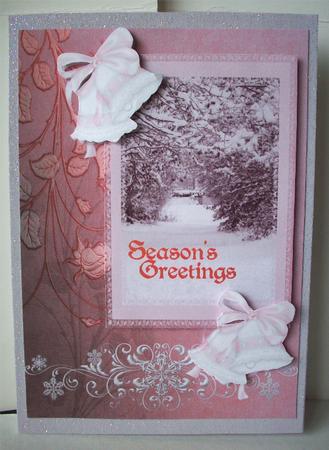 Season's Greetings Pink Winter Landscape by Ruth Murphy