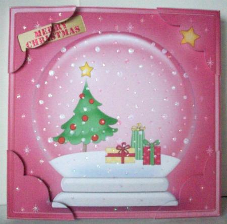 8 x 8 Xmas Tree Snowglobe Scalloped Corner Topper by Ruth Murphy