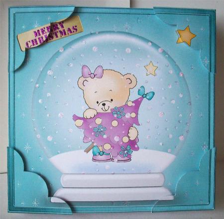 8 x 8 Rosie's Xmas Tree Snowglobe Scalloped Corner Topper by Ruth Murphy