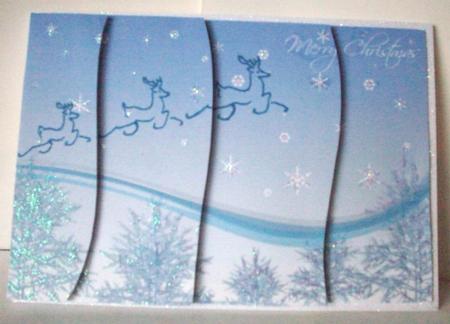 Flying Reindeer Wavy Side Stacker Blue by Ruth Murphy