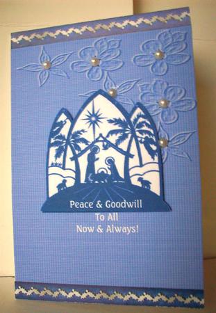 Nativity Blue Silhouette Print Cut & Fold A5 Quick Card by Ruth Murphy