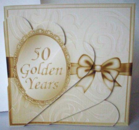 Elegant Golden Wedding Quick Card with Fan Pyramage Topper by Ruth Murphy