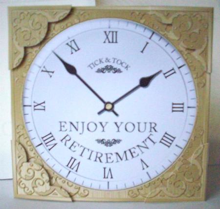 8 x 8 Retirement Clock Scalloped Corner Topper by Ruth Murphy